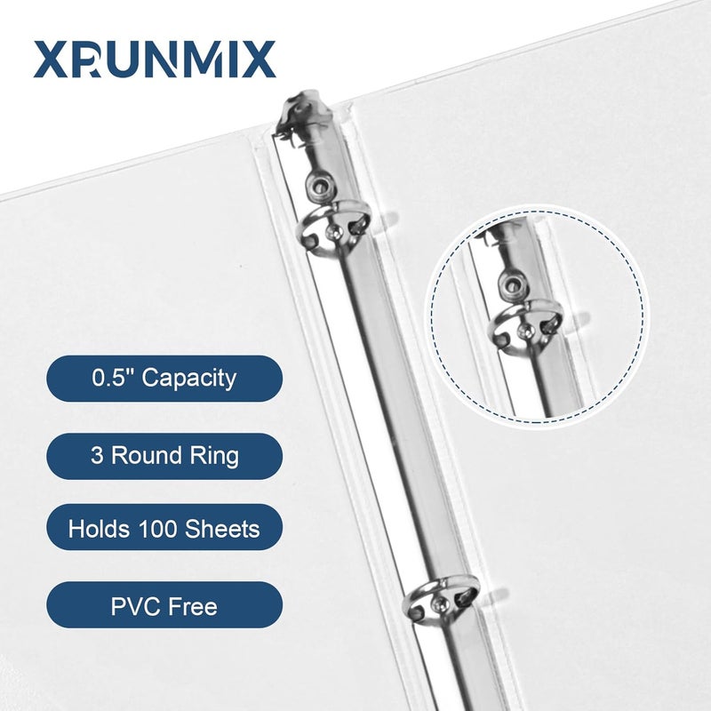 XRUNMIX 1/2 Inch 3-Ring-Binder with Pockets, 0.5''-inch Round Binders Holds 100 Sheets US Letter Size 8.5'' x 11'' - Bundle 12 Packs White Binders for Home, Office, and Back to School (0.5'' - 12 Packs) - Image 3